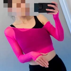 Y2K Pink Mesh One Shoulder Top Thumb Holes Rave Clubwear